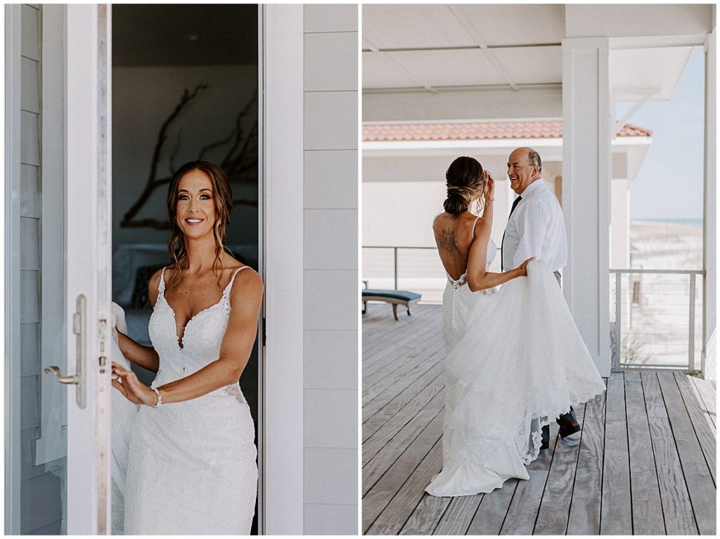 Bride walks out of her room and has a first look with her dad