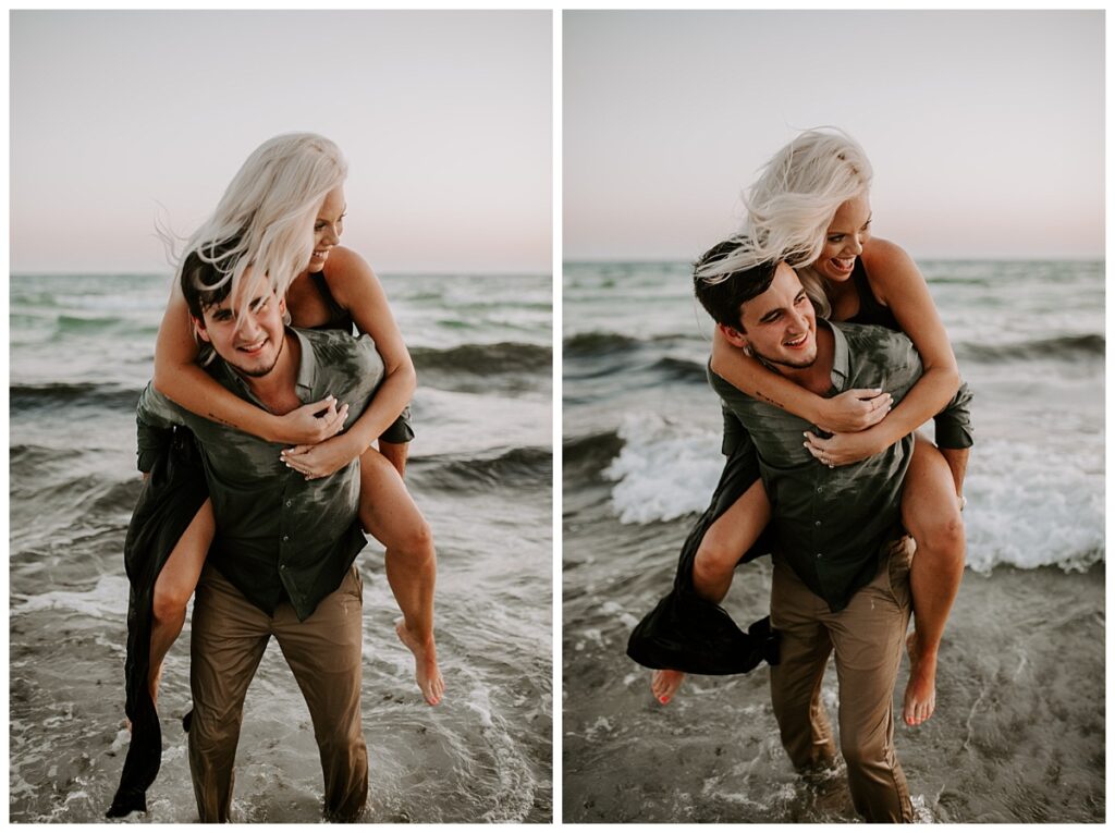 Photography prompts - woman on the back of a man getting a super bouncy piggy back ride