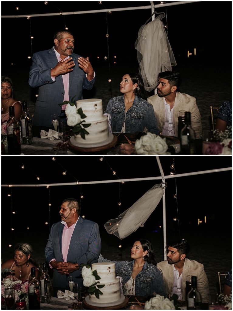 Father of the groom is giving a speech at a couples wedding
