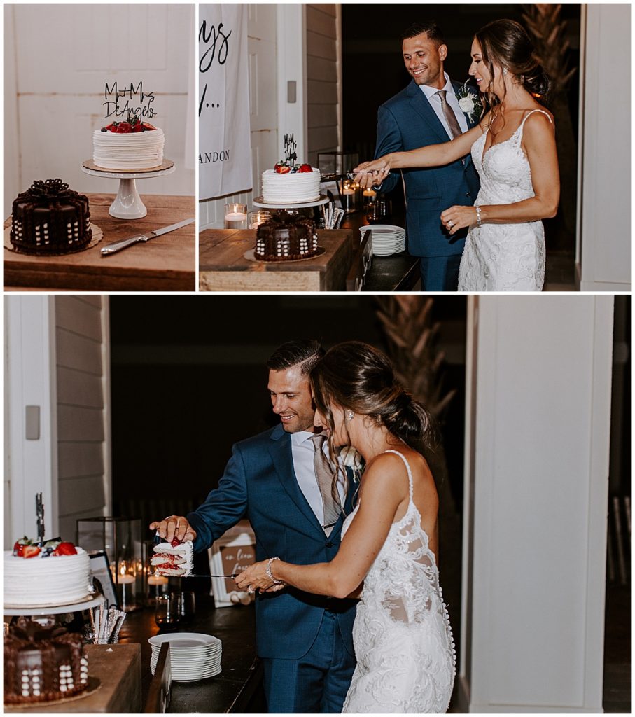 Bride and groom cut their wedding cake