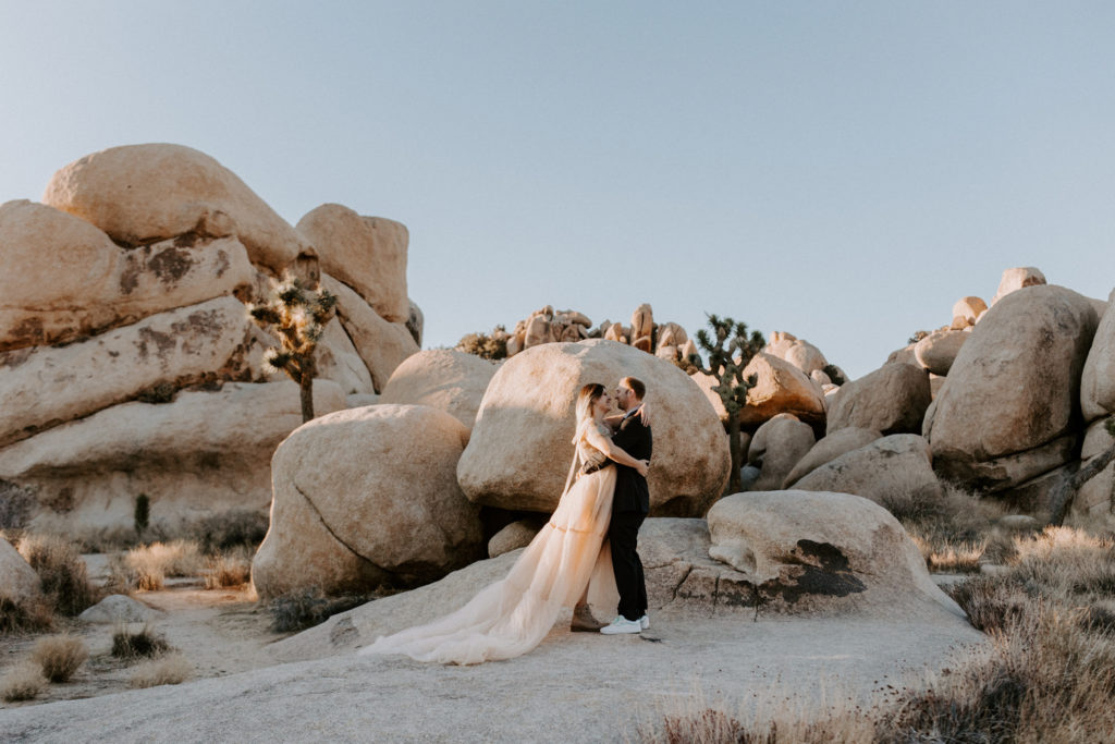 After figuring out how to elope, this couple is celebrating their adventurous wedding day in Joshua Tree!
